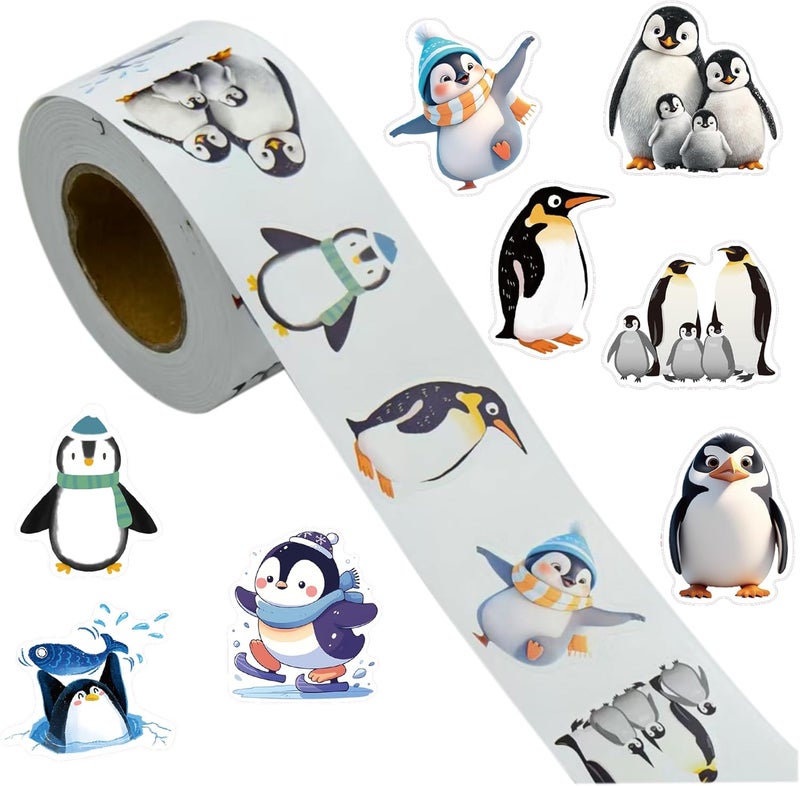PIBIMoicy 500Pcs Cute Penguin Paper Stickers,Christmas Xmas Winter Wonderland Holiday Birthday Baby Shower Party Favors Supplies Decorations Penguin Sticker Labels - Image 1